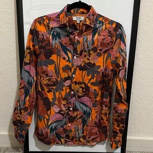 Murano Men's Orange and Pink Floral Dress Shirt